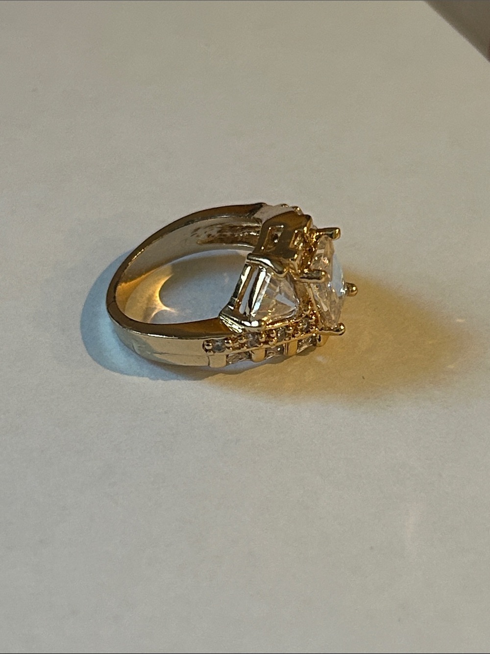 Gold-Tone Clear Stone Statement Ring - Elegant Cocktail Ring - Picture 4 of 6